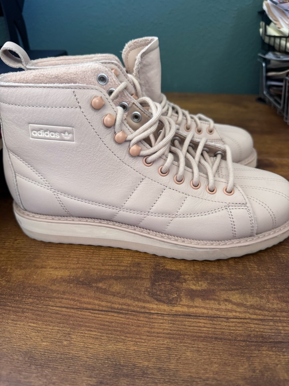 Adidas Superstar Quilted Leather High-Top Boots Women's 7.5 Pale Nude